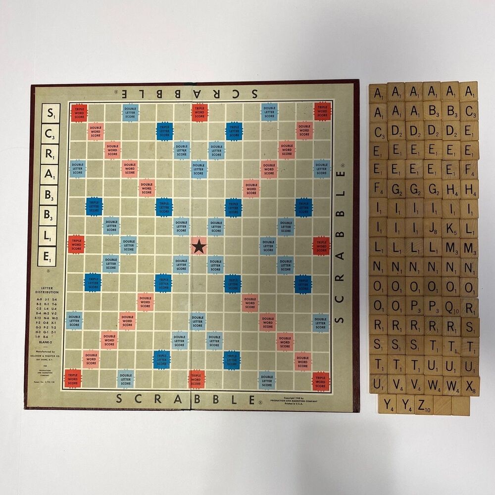 Vintage Scrabble Board Game Complete Wooden Tiles Cottagecore Decor w/ Racks